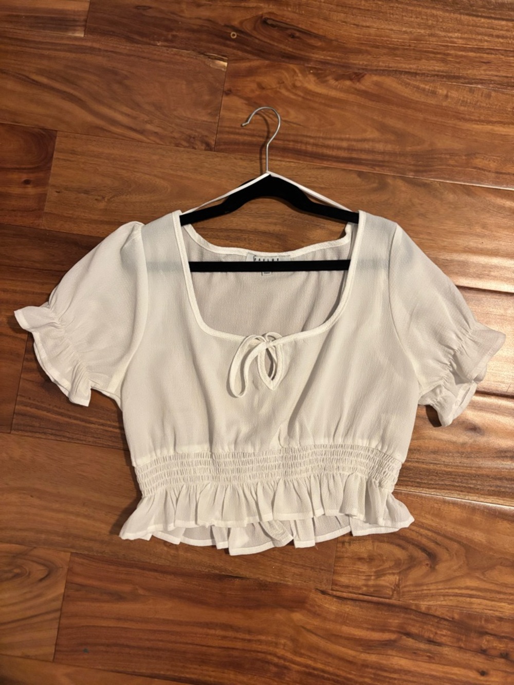 FAVLUX White Cropped Tie-Front Ruffle Top